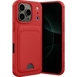 Apple iPhone 17 Pro Uyumlu Arka Kamera Korumalı Kart Koyulabilen Silikon Kartlıklı Kılıf Kapak - Kırmızı