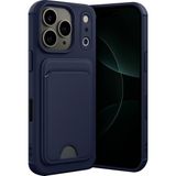 Apple iPhone 17 Pro Uyumlu Arka Kamera Korumalı Kart Koyulabilen Silikon Kartlıklı Kılıf Kapak - Lacivert