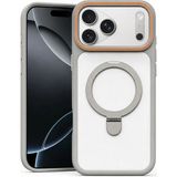 Apple iPhone 17 Pro Uyumlu Kılıf Zebana Magring Standlı Silikon Kılıf Gri