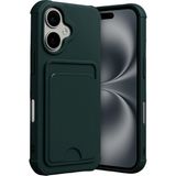 Apple iPhone 17 Uyumlu Arka Kamera Korumalı Kart Koyulabilen Silikon Kartlıklı Kılıf Kapak - Koyu Yeşil