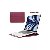Apple Macbook Air M2 15 Inç 2023 M2 Çip A2941 Uyumlu Deri Mıknatıslı Çanta Stantlı Şık Tasarım Mürdüm