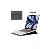 Apple Macbook Air M2 15 Inç 2023 M2 Çip A2941 Uyumlu Deri Mıknatıslı Çanta Stantlı Şık Tasarım Siyah