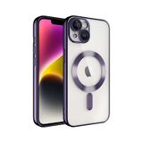 Apple Uyumlu, iPhone 13 Kapak Mag Safe Özellikli Lens Korumalı Logo Gösteren Şeffaf Silikon Kılıf - Mavi