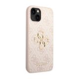 Apple Uyumlu iPhone 15 Plus Kılıf Guess Lisanslı Pu Deri Yazı Ve 4g Metal Logolu Desenli Kapak Pembe