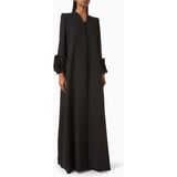 Apple Wang Modern 3D Floral Aplikeli Abaya Zarif Silhouette ve Estetik Doku ile Şıklığı Yansıtıyor - Siyah - XL