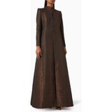 Apple Wang Özgün Şekliyle Uzun Modern Abaya Şıklığı ve Yılan Derisi Dokusu ile Elegan Tarz - Koyu Kahverengi