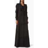 Apple Wang Şık Tülbent Abaya Çiçek Aplikeli Şıklığı ile Modern ve Gelenekselin Buluşması - Siyah - XL