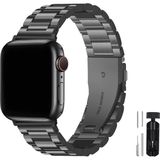Apple Watch 2/3/4/5/6/7/8/9/42mm44mm45mm49mm ile Uyumlu Paslanmaz Çelik Kordon ve Ayarlama Aparatı Siyah