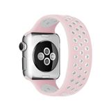 Apple Watch 42mm Ayarlı Delikli Silikon Kordon - Pembe-beyaz
