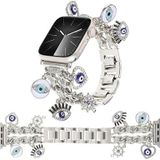 Apple Watch Kalp ve Anahtar Figürlü Kordon,Apple Watch 49/46/45/44/42/41/40/38mm ve Apple Watch SE 3/2/1 & Watch Ultra 3/2/1 & Series 11-1 (Gümüş-Nazar Boncuk, 38mm/40mm/41mm/42mm(Series 10,11))