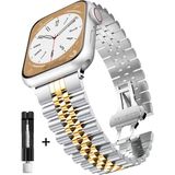 Apple Watch Seri 10 11 Uyumlu 42MM Uyumlu Paslanmaz Çelik Rolex Kordon - Apple Watch 10 11 42mm - Gümüş - Altın