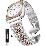 Apple Watch Seri 2 3 4 5 6 7 8 10 Se Ultra Uyumlu 42 44 45 46 49MM Uyumlu Paslanmaz Çelik Rolex Kordon - Apple Watch 42-44-45-46-49mm - Gümüş - Rose Gold