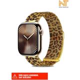 Apple Watch Seri 2/3/4/5/6/7/8/9/10/se/se2 Ultra/ultra 2 44/45/46/49MM Hasır Metal Kordon - Açık Leopar