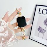 Apple Watch Seri 4 5 6 7 8 9 10 42-38-40-41Mm Çiçekli Ve Kalp Zincir Detaylı Bileklik Tasarım Kordon Rainbow
