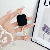 Apple Watch Seri 4 5 6 7 8 9 10 42-38-40-41Mm Çiçekli Ve Kalp Zincir Detaylı Bileklik Tasarım Kordon Rose Gold