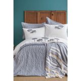 Apricitas Home Aleph Blue Çift Kişilik %100 Pamuk Nevresim Takımı ve Battaniye-Yatak Örtüsü Seti - 230 x 240 cm - Mavi