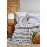 Apricitas Home Çift Kişilik Brulee Denim Keten Yatak Örtüsü Seti - Mavi - 225 x 240 cm
