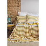 Apricitas Home Çift Kişilik Brulee Safran Keten Yatak Örtüsü Seti - Sarı - 225 x 240 cm