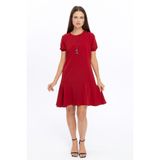 Apsen Collection Apseb Kadın Bordo Bisiklet Yaka Kolyeli Volan Detaylı Midi Mevsimlik Elbise 4033-100