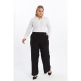 Apsen Collection Apsen Kadın 370/105 Siyah Yüksek Bel Cep Detaylı Geniş Paça Dokuma Kumaş Pantolon