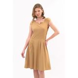 Apsen Collection Apsen Kadın Camel Yazlık Pile Detaylı Kısa Günlük Elbise 3901-100