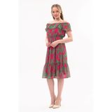 Apsen Collection Apsen Kadın Desenli Madonna Yaka Midi Şifon Elbise 4448-115