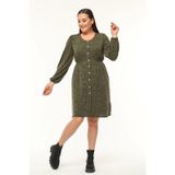 Apsen Collection Apsen Kadın Haki Uzun Kollu Beli Lastikli Düğme Detaylı Triko Elbise 4482-105