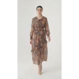Apsen Collection Apsen Kadın Kahverengi Şifon Çiçek Desenli Fırfır Yaka Ve Etek Detaylı Tesettür Elbise 4521-135