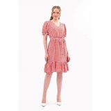 Apsen Collection Apsen Kadın Kareli Büzgü detaylı Yazlık midi Elbise 4430-105