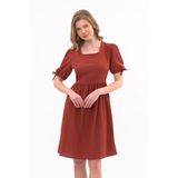 Apsen Collection Apsen Kadın Kiremit Renk Kare Yaka Kol Detaylı Elbise 4368-100