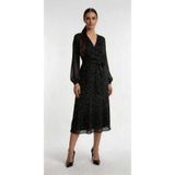 Apsen Collection Apsen Kadın Puantiyeli Şifon Astarlı Kruvaze Yaka Seyyar Kuşaklı Maxi Boy Elbise 4519-125
