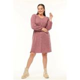 Apsen Collection Apsen Kadın Pudra Uzun Kollu Beli Lastikli Düğme Detaylı Triko Elbise 4482-105