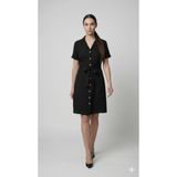 Apsen Collection Apsen Kadın Siyah Gömlek Yaka Dokuma Düğmeli Midi Elbise 4522-100
