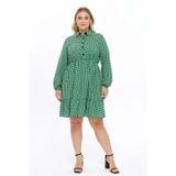 Apsen Collection Apsen Kadın Yeşil Uzun Kol Gömlek Yaka Düğme Detaylı Midi Elbise 4480/105-42
