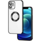 Apsuwa Apple iPhone 12 Omega Kamera Korumalı Logo Gösteren Silikon Siyah Telefon Kılıfı