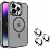 Apsuwa Apple iPhone 15 Pro Max Kılıf Magsafe Sert Mika Standlı + Lens Koruyucu - Gri