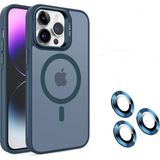 Apsuwa Apple iPhone 15 Pro Max Kılıf Magsafe Sert Mika Standlı + Lens Koruyucu - Lacivert