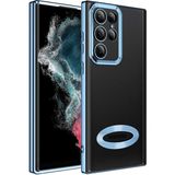 Apsuwa Samsung Galaxy S22 Ultra Kılıf Omega Kamera Korumalı Logo Gösteren Silikon - Açık Mavi