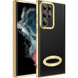 Apsuwa Samsung Galaxy S22 Ultra Kılıf Omega Kamera Korumalı Logo Gösteren Silikon - Gold