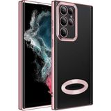Apsuwa Samsung Galaxy S22 Ultra Kılıf Omega Kamera Korumalı Logo Gösteren Silikon - Rose Gold