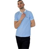 APT PRESTIGE Erkek Buz Mavi Kısa Kol Polo Yaka Çizgi Desenli Yazlık Tişört Buz Mavi M