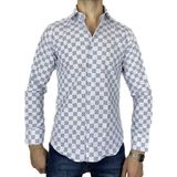 APT PRESTIGE Erkek Uzun Kol Beyaz Slim Fit Dama Desenli Gömlek
