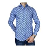 APT PRESTIGE Erkek Uzun Kol Mavi Slim Fit Dama Desenli Gömlek Mavi S