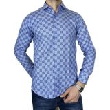 APT PRESTIGE Erkek Uzun Kol Mavi Slim Fit Dama Desenli Gömlek