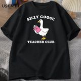 Aptal Kaz Öğretmen T Shirt Kadın Erkek Pamuk Okula Dönüş T-Shirt Komik Kaz Grafik Tees Yuvarl - Siyah - XL