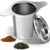 Aputue Çay Makinesi Metal Demlik Süzgeci, Yaprak Çay ve Kahve için Paslanmaz Çelik Çay Süzgeci, Isıya Dayanıklı Çift Kulplu ve Kapaklı, Demlik ve Fincan için Süzgeç