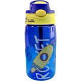 Aputue Çocuk su şişesi, 480ml kapasiteli flip pipetli, BPA içermeyen, taşıma kulplu ve kolay açılır düğmeli, sızdırmaz çocuk su matarası, okul ve spor için (Roket desenli)