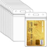Aputue kart koruyucu card protector, 50 adet dikey şeffaf PVC kimlik tutucu, su geçirmez kilitli fermuarlı yaka kartı kabı, okul ve ofis için dayanıklı plastik kılıfı koruması düzenleyici