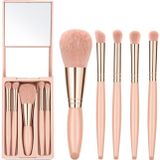 Aputue makyaj fırçaları, 5 PCS seyahat boyu mini set, aynalı saklama kutusu ile, pembe taşınabilir fırça, profesyonel yüz ve göz makyajı uygulaması için ideal, pratik çanta boyu günlük kullanım