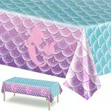 Aputue Tek kullanımlık plastik masa örtüsü, 2 PCS 137x274 cm deniz kızı temalı balık pulu desenli, kız çocuk doğum günü partisi süslemeleri, okyanus konseptli etkinlikler için koruyucu örtü